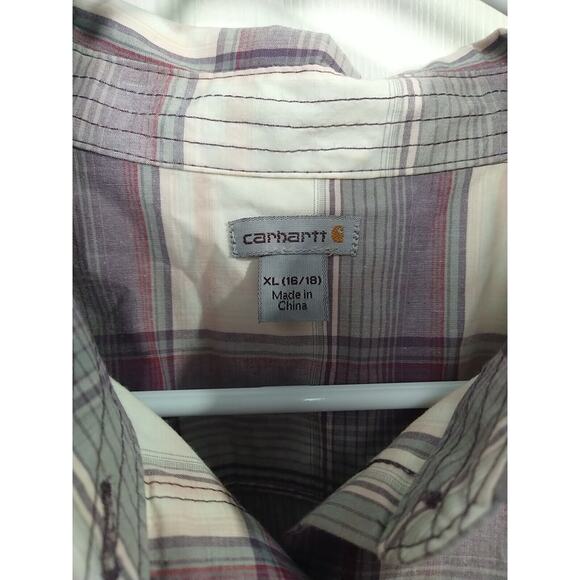 Carhartt Woman 26/18 Shirt Plaid Purple Button Collared Roll Tab Long Sleeve... - Picture 7 of 11